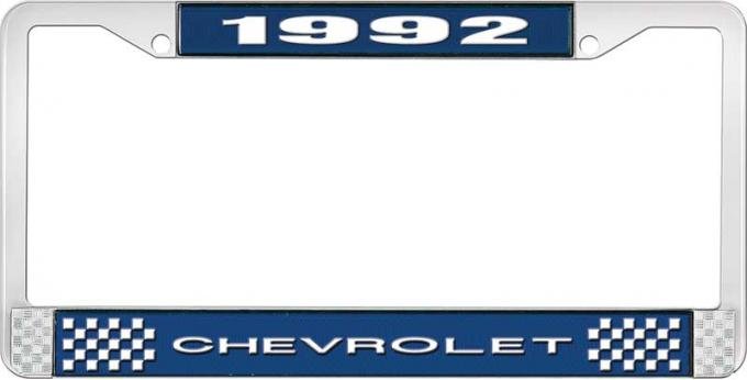 OER 1992 Chevrolet Style # 1 Blue and Chrome License Plate Frame with White Lettering LF2239201B