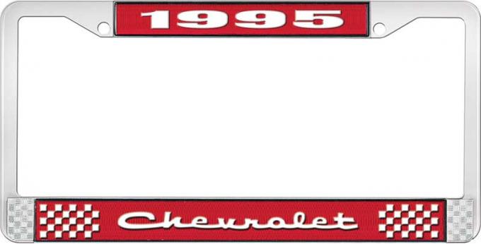 OER 1995 Chevrolet Style # 2 Red and Chrome License Plate Frame with White Lettering LF2239502C