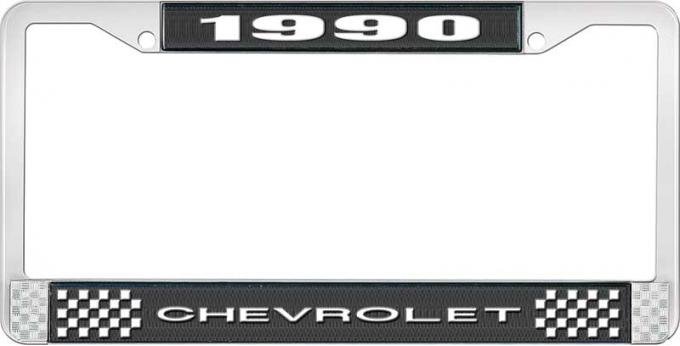 OER 1990 Chevrolet Style # 1 Black and Chrome License Plate Frame with White Lettering LF2239001A