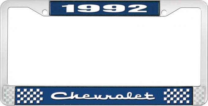 OER 1992 Chevrolet Style # 2 Blue and Chrome License Plate Frame with White Lettering LF2239202B