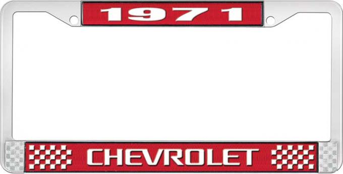 OER 1971 Chevrolet Style # 3 Red and Chrome License Plate Frame with White Lettering LF2237103C