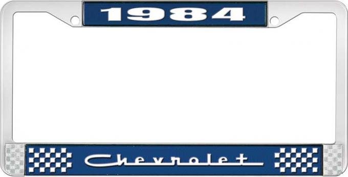 OER 1984 Chevrolet Style # 5 Blue and Chrome License Plate Frame with White Lettering LF2238405B