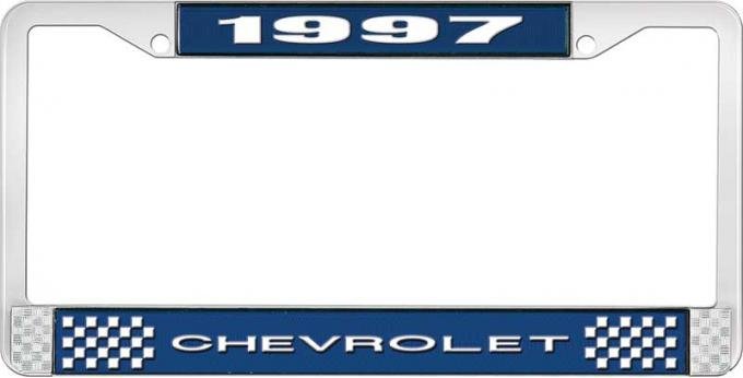 OER 1997 Chevrolet Style # 1 Blue and Chrome License Plate Frame with White Lettering LF2239701B