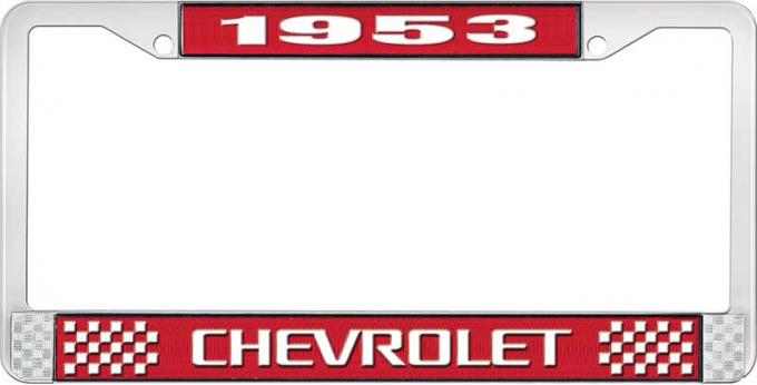 OER 1953 Chevrolet Style #3 Red and Chrome License Plate Frame with White Lettering LF2235303C