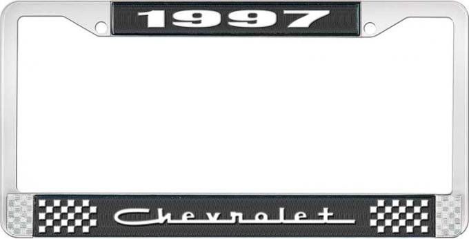 OER 1997 Chevrolet Style # 5 Black and Chrome License Plate Frame with White Lettering LF2239705A