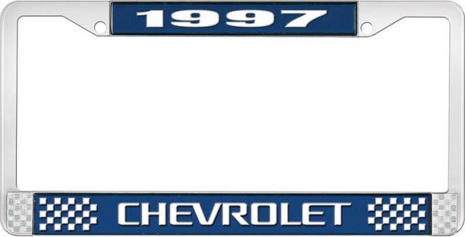 OER 1997 Chevrolet Style # 3 Blue and Chrome License Plate Frame with White Lettering LF2239703B