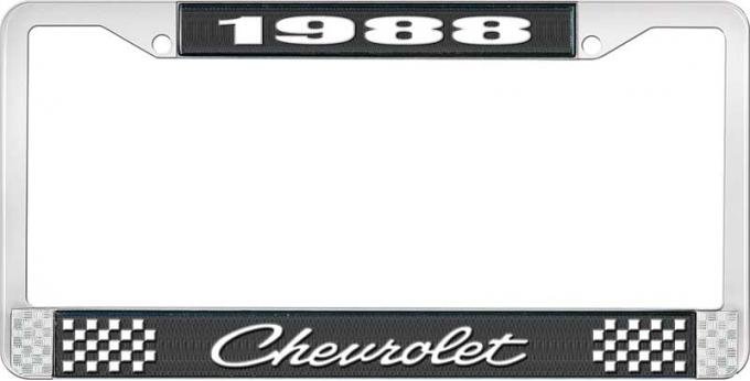OER 1988 Chevrolet Style # 4 Black and Chrome License Plate Frame with White Lettering LF2238804A