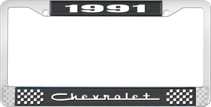 OER 1991 Chevrolet Style # 5 Black and Chrome License Plate Frame with White Lettering LF2239105A