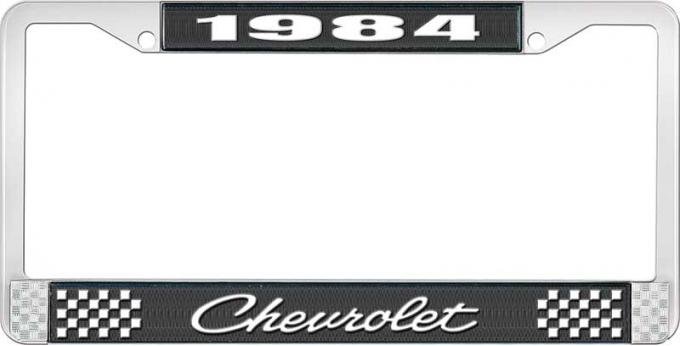 OER 1984 Chevrolet Style # 4 Black and Chrome License Plate Frame with White Lettering LF2238404A