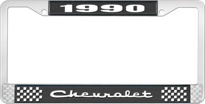 OER 1990 Chevrolet Style # 2 Black and Chrome License Plate Frame with White Lettering LF2239002A