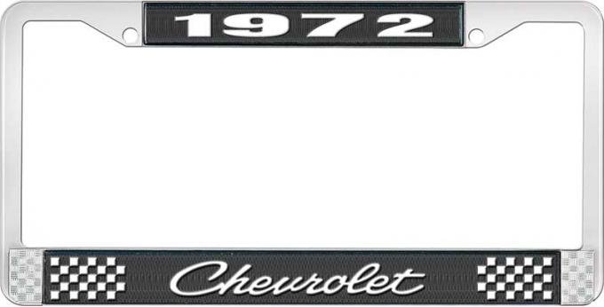 OER 1972 Chevrolet Style # 4 Black and Chrome License Plate Frame with White Lettering LF2237204A