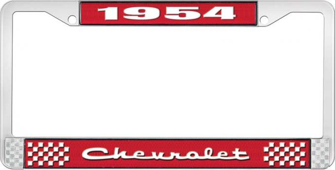 OER 1954 Chevrolet Style #2 Red and Chrome License Plate Frame with White Lettering LF2235402C