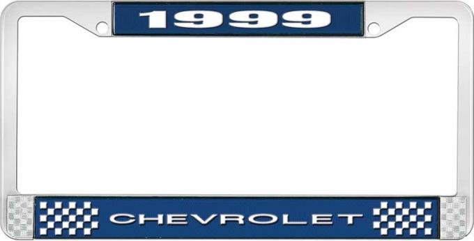 OER 1999 Chevrolet Style # Blue and Chrome License Plate Frame with White Lettering LF2239901B