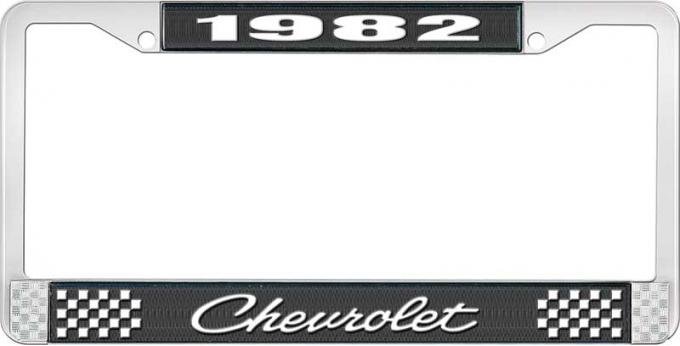 OER 1982 Chevrolet Style # 4 Black and Chrome License Plate Frame with White Lettering LF2238204A