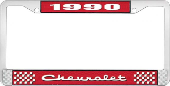 OER 1990 Chevrolet Style # 2 Red and Chrome License Plate Frame with White Lettering LF2239002C