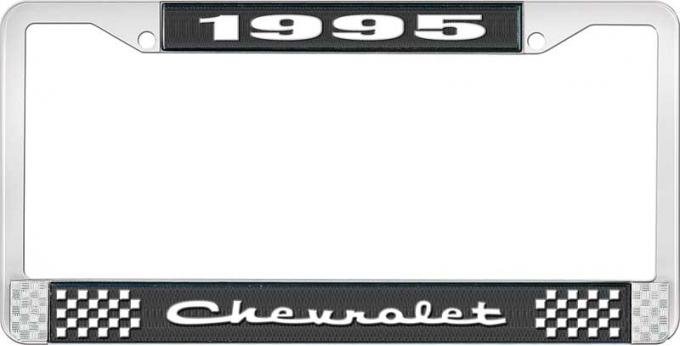 OER 1995 Chevrolet Style # 2 Black and Chrome License Plate Frame with White Lettering LF2239502A