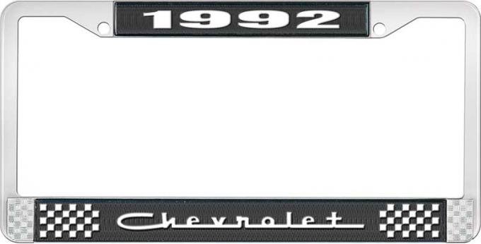 OER 1992 Chevrolet Style # 5 Black and Chrome License Plate Frame with White Lettering LF2239205A