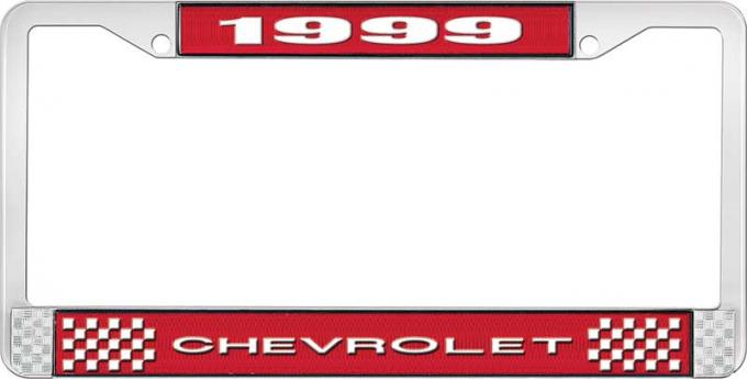 OER 1999 Chevrolet Style # 1 Red and Chrome License Plate Frame with White Lettering LF2239901C