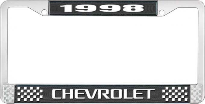OER 1998 Chevrolet Style # 3 Black and Chrome License Plate Frame with White Lettering LF2239803A