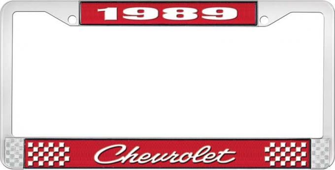 OER 1989 Chevrolet Style # 4 Red and Chrome License Plate Frame with White Lettering LF2238904C