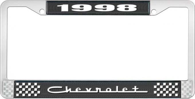 OER 1998 Chevrolet Style # 5 Black and Chrome License Plate Frame with White Lettering LF2239805A