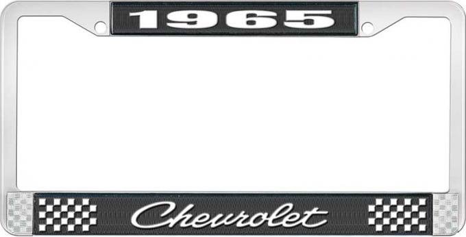 OER 1965 Chevrolet Style #4 Black and Chrome License Plate Frame with White Lettering LF2236504A