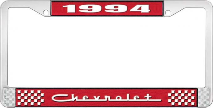 OER 1994 Chevrolet Style # 5 Red and Chrome License Plate Frame with White Lettering LF2239405C