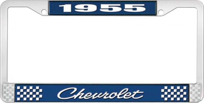 OER 1955 Chevrolet Style #4 Blue and Chrome License Plate Frame with White Lettering LF2235504B