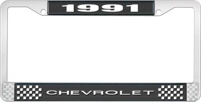OER 1991 Chevrolet Style # 1 Black and Chrome License Plate Frame with White Lettering LF2239101A