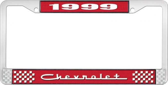 OER 1999 Chevrolet Style # 5 Red and Chrome License Plate Frame with White Lettering LF2239905C