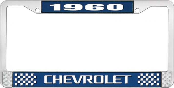 OER 1960 Chevrolet Style #3 Blue and Chrome License Plate Frame with White Lettering LF2236003B