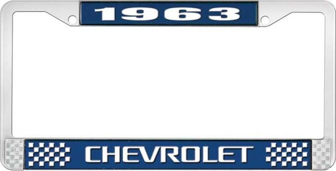 OER 1963 Chevrolet Style #3 Blue and Chrome License Plate Frame with White Lettering LF2236303B