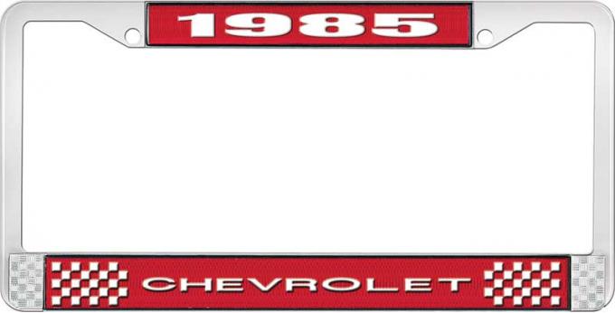 OER 1985 Chevrolet Style # 1 Red and Chrome License Plate Frame with White Lettering LF2238501C