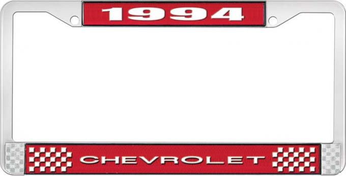 OER 1994 Chevrolet Style # 1 Red and Chrome License Plate Frame with White Lettering LF2239401C