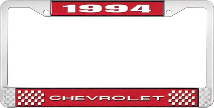 OER 1994 Chevrolet Style # 1 Red and Chrome License Plate Frame with White Lettering LF2239401C