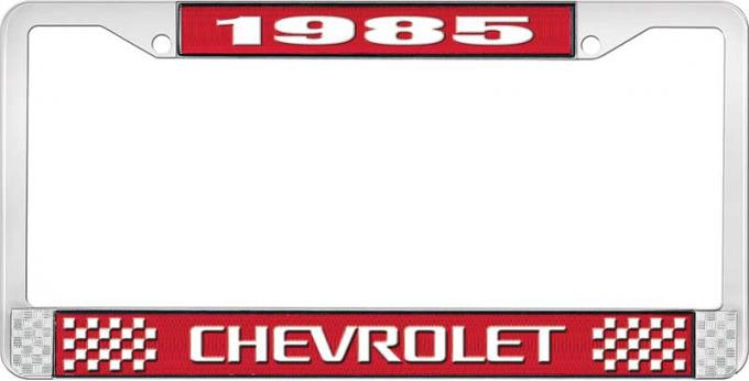 OER 1985 Chevrolet Style # 3 Red and Chrome License Plate Frame with White Lettering LF2238503C