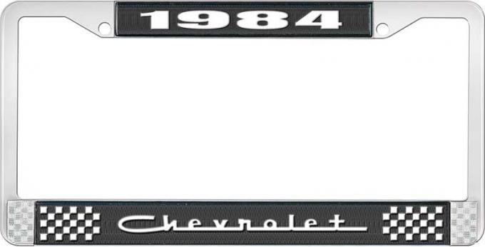 OER 1984 Chevrolet Style # 5 Black and Chrome License Plate Frame with White Lettering LF2238405A