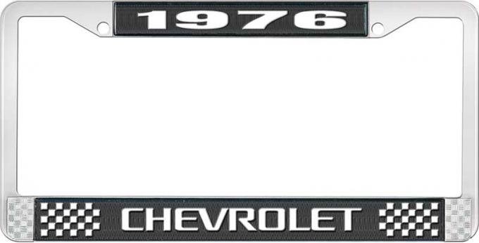OER 1976 Chevrolet Style # 3 Black and Chrome License Plate Frame with White Lettering LF2237603A