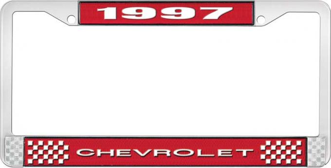 OER 1997 Chevrolet Style # 1 Red and Chrome License Plate Frame with White Lettering LF2239701C