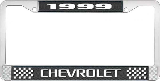 OER 1999 Chevrolet Style # 3 Black and Chrome License Plate Frame with White Lettering LF2239903A