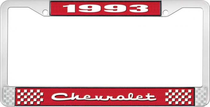OER 1993 Chevrolet Style # 2 Red and Chrome License Plate Frame with White Lettering LF2239302C