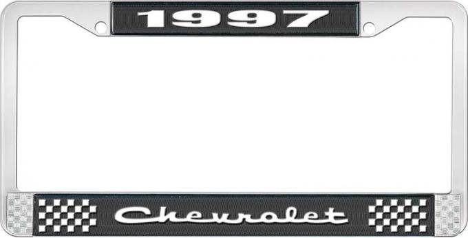 OER 1997 Chevrolet Style # 2 Black and Chrome License Plate Frame with White Lettering LF2239702A