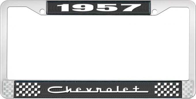 OER 1957 Chevrolet Style #5 Black and Chrome License Plate Frame with White Lettering LF2235705A