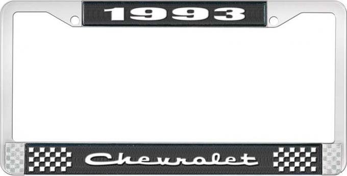OER 1993 Chevrolet Style # 2 Black and Chrome License Plate Frame with White Lettering LF2239302A