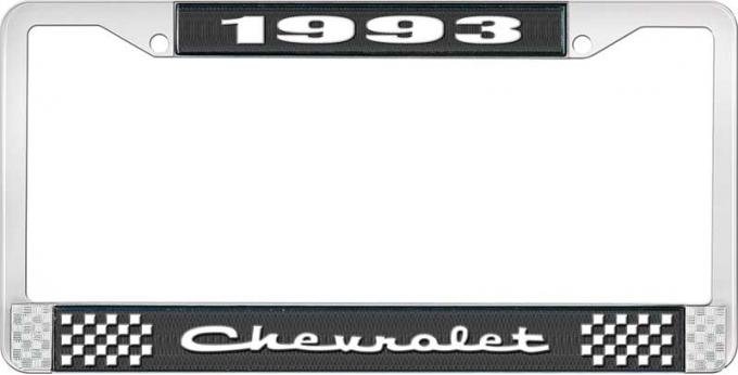 OER 1993 Chevrolet Style # 2 Black and Chrome License Plate Frame with White Lettering LF2239302A