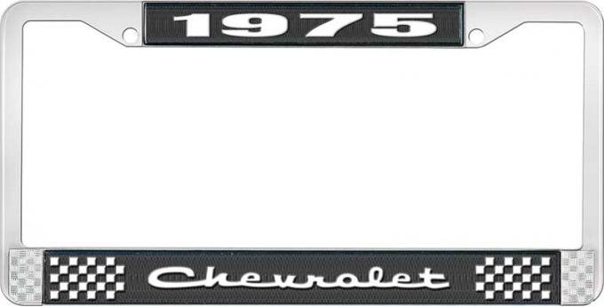 OER 1975 Chevrolet Style # 2 Black and Chrome License Plate Frame with White Lettering LF2237502A