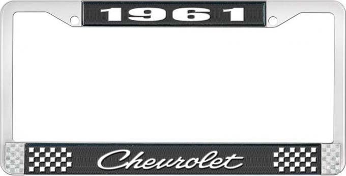 OER 1961 Chevrolet Style #4 Black and Chrome License Plate Frame with White Lettering LF2236104A