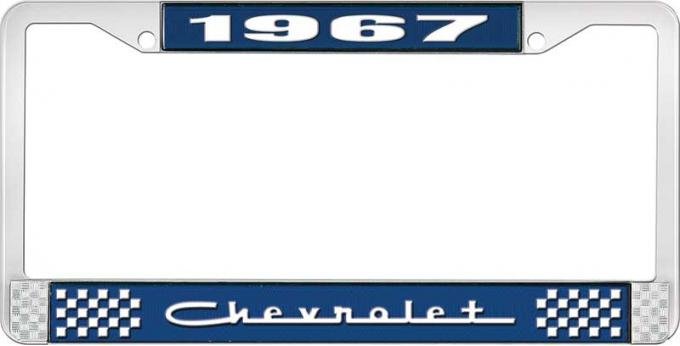 OER 1967 Chevrolet Style #5 Blue and Chrome License Plate Frame with White Lettering LF2236705B