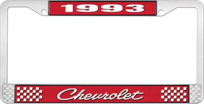 OER 1993 Chevrolet Style # Red and Chrome License Plate Frame with White Lettering LF2239304C