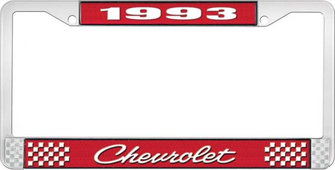 OER 1993 Chevrolet Style # Red and Chrome License Plate Frame with White Lettering LF2239304C